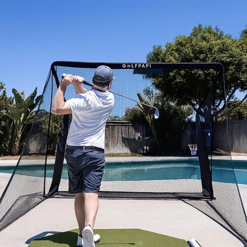 GOLFPAPI Pro Golf Practice Net – Heavy‑Duty 7.5ft & 10ft Steel Frame Hitting Net with 1″ High‑Tension Mesh & Side Shank Protection – Indoor/Outdoor Driving Range & Simulator in Kuwait