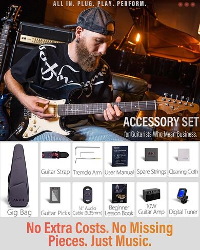 AKLOT Stryde Electric Guitar with Coil-Split: Roasted Maple Neck, Flame Maple Graphic Top, HSS Ceramic Pickups, Beginner Guitar Kit with 10W Amp, Gig Bag, Strap, Picks, Lesson Book, Violet Venom in Kuwait
