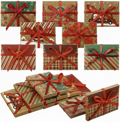 48 PCS عيد الميلاد حامل بطاقة هدايا الحامل الحالي صناديق الهدايا مربع بطاقة هدايا عيد الميلاد صناديق هدايا بطاقة هدايا مربع هدية التغليف مربعات التفاف الهدايا مع الشريط وعلامات لقضاء العطلة (طراز جديد) in Kuwait