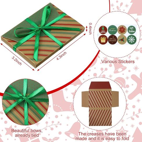 48 PCS عيد الميلاد حامل بطاقة هدايا الحامل الحالي صناديق الهدايا مربع بطاقة هدايا عيد الميلاد صناديق هدايا بطاقة هدايا مربع هدية التغليف مربعات التفاف الهدايا مع الشريط وعلامات لقضاء العطلة (طراز جديد) in Kuwait