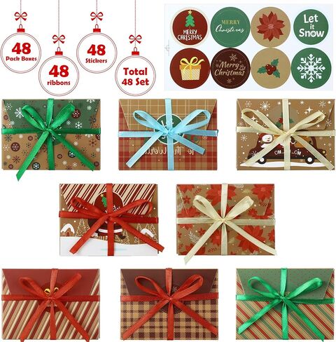 48 PCS عيد الميلاد حامل بطاقة هدايا الحامل الحالي صناديق الهدايا مربع بطاقة هدايا عيد الميلاد صناديق هدايا بطاقة هدايا مربع هدية التغليف مربعات التفاف الهدايا مع الشريط وعلامات لقضاء العطلة (طراز جديد) in Kuwait