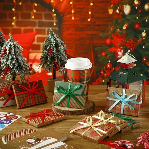 48 PCS عيد الميلاد حامل بطاقة هدايا الحامل الحالي صناديق الهدايا مربع بطاقة هدايا عيد الميلاد صناديق هدايا بطاقة هدايا مربع هدية التغليف مربعات التفاف الهدايا مع الشريط وعلامات لقضاء العطلة (طراز جديد) in Kuwait