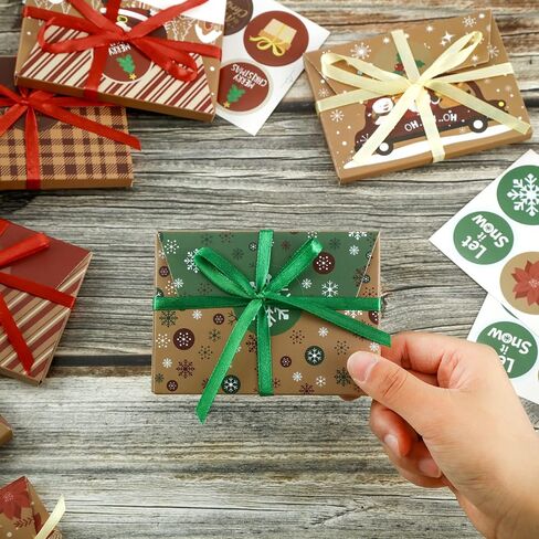 48 PCS عيد الميلاد حامل بطاقة هدايا الحامل الحالي صناديق الهدايا مربع بطاقة هدايا عيد الميلاد صناديق هدايا بطاقة هدايا مربع هدية التغليف مربعات التفاف الهدايا مع الشريط وعلامات لقضاء العطلة (طراز جديد) in Kuwait