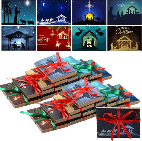 48 PCS عيد الميلاد حامل بطاقة هدايا الحامل الحالي صناديق الهدايا مربع بطاقة هدايا عيد الميلاد صناديق هدايا بطاقة هدايا مربع هدية التغليف مربعات التفاف الهدايا مع الشريط وعلامات لقضاء العطلة (طراز جديد) in Kuwait