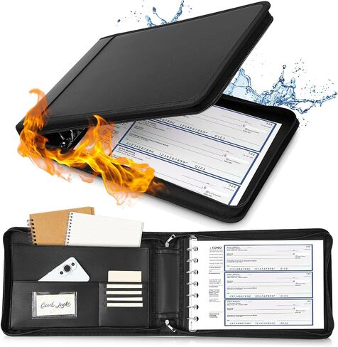 Henoyso 3 Rings Rings Fireproof Business Binder مع حلقات سحاب 1.5 بوصة D للشيكات 3 على صفحة FIT 3 و 9 ثقوب تحقق 600 ورقة منظم السعة لتخزين المكتب END COBBOOK in Kuwait