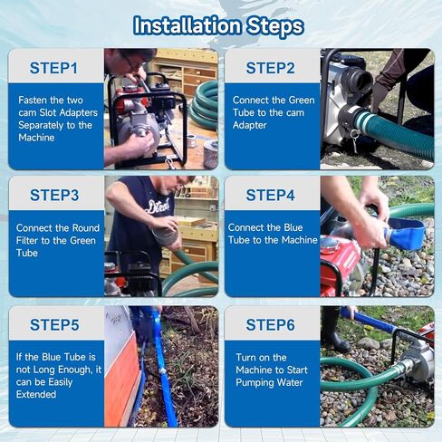 3 inch suction discharge hose pump kit for water/trash pump includes 3" x 65ft blue backwash hose & 3"x20ft green pvc hose & aluminum round hole suction strainer, cam and groove lock fitting adapter in Kuwait