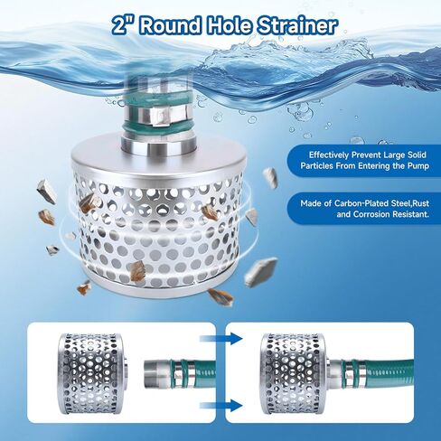 3 inch suction discharge hose pump kit for water/trash pump includes 3" x 65ft blue backwash hose & 3"x20ft green pvc hose & aluminum round hole suction strainer, cam and groove lock fitting adapter in Kuwait