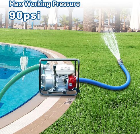 3 inch suction discharge hose pump kit for water/trash pump includes 3" x 65ft blue backwash hose & 3"x20ft green pvc hose & aluminum round hole suction strainer, cam and groove lock fitting adapter in Kuwait