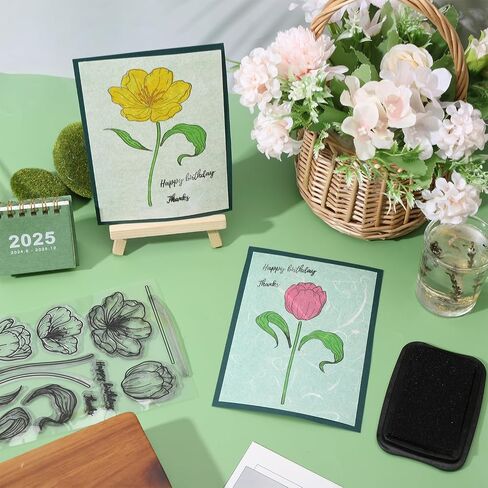 GLOBLELAND Poppy Clear Stamps Leaves Flowers Silicone Clear Stamp Seals Blessing Words Transparent Stamps for DIY Scrapbooking Cards Making Photo Album Journal in Saudi Arabia