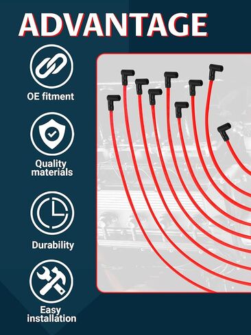 9748HH Spark Plug Wire Set Compatible with 99-06 sliverado sierra Tahoe Yukon, 10mm Spark Plug Wires Set without Heat Sheild (Black) in Kuwait