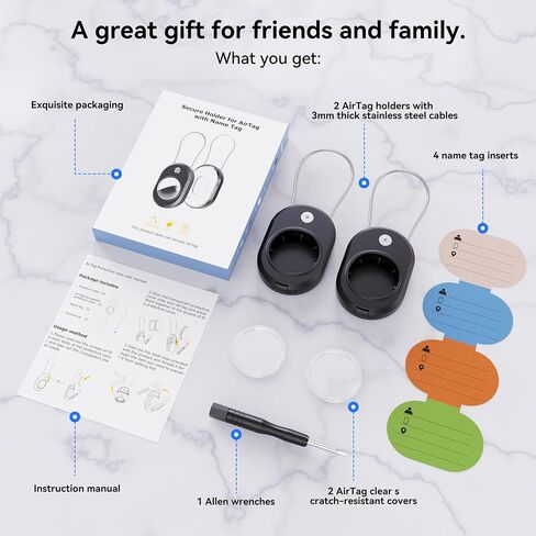 DDJ for Airtag Keychain Holder [2 Pack], IPX8 Waterproof for Air Tag Lock Case with Wire Cable, Ultra Durable Anti-Lost Protective Case for Apple Airtags with Keyring for Luggage, Key, Backpack, Pet in Kuwait