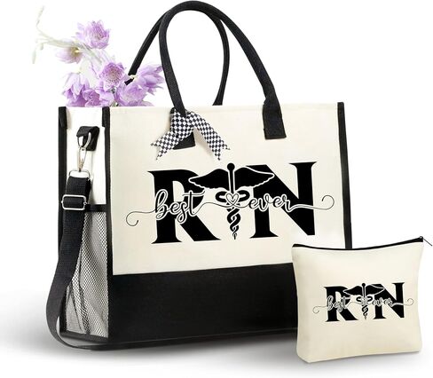 InnoBeta Registered Nurse Gifts Canvas Tote Bag for Women, RN Stuff Bag with Top Zipper Closure and Shoulder Strap for Appreciation Christmas Graduation in Kuwait
