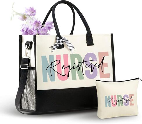 InnoBeta Registered Nurse Gifts Canvas Tote Bag for Women, RN Stuff Bag with Top Zipper Closure and Shoulder Strap for Appreciation Christmas Graduation in Kuwait