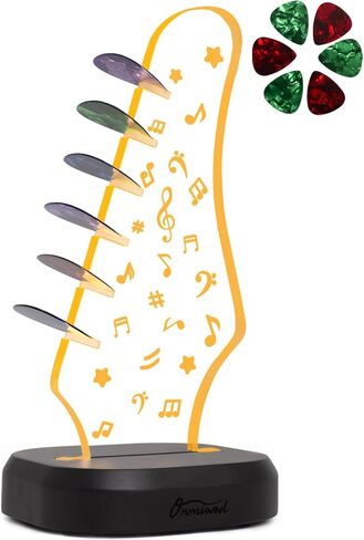 Light Up Guitar Pick Holder with 6 Guitar Picks, Acacia Wood & Acrylic Guitar Headstock Shaped Pick Holder Case for Guitar Pick Storage & Display, Guitar Music Accessories Gifts for Men Lover Player in Kuwait