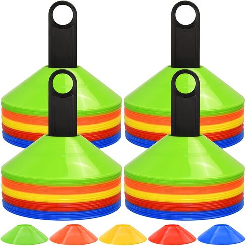 RUBY.Q 50/100/200pcs Disc Cones, Soccer Cones, Basketball Cones with Carry Bag and Holder, Football, Soccer, Basketball Training Equipment, 5 Color in Kuwait