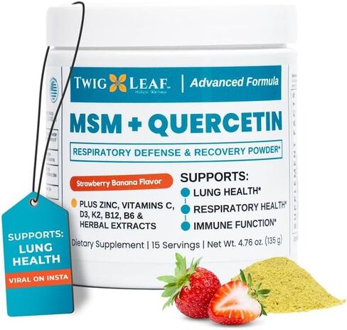 Twig & Leaf MSM + Quercetin Powder with Vitamin C & Zinc (Strawberry Banana) - Immune System Support Supplement for Respiratory Health & Lung Function - Natural Defense & Recovery Complex - 4.76 oz in Saudi Arabia