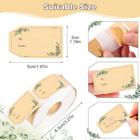 600 PCS ملصقات علامة الهدايا ، 1.18 "× 2" كرافت بنية من وإلى ملصقات هدايا ملصقات ملصقات العطلة in Kuwait
