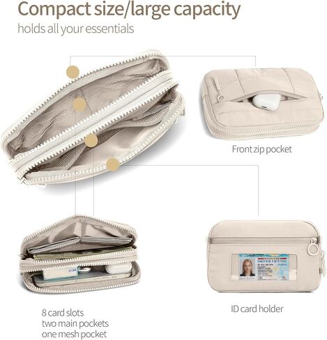 أكياس كروس صغيرة للنساء من نايلون معصم محفظة RFID مع 4 سستة تحمل جميع حامل بطاقة ائتمان المحفظة in Kuwait