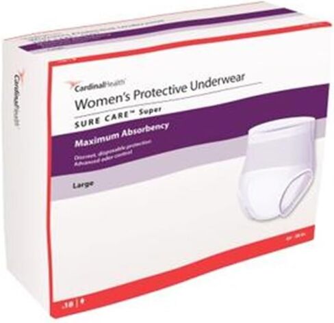 Cardinal Health™ Women's Protective Underwear, Sure Care™ Super, Maximum Absorbency, White, Large, Pack of 18 in Kuwait