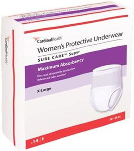 Cardinal Health™ Women's Protective Underwear, Sure Care™ Super, Maximum Absorbency, White, Large, Pack of 18 in Kuwait