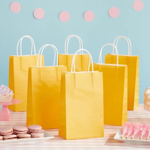 BLUE PANDA 25-Pack Orange Gift Bags with Handles - Medium Size Paper Bags for Birthday, Wedding, Retail (8x3.9x10 In) in Kuwait