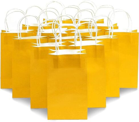 BLUE PANDA 25-Pack Orange Gift Bags with Handles - Medium Size Paper Bags for Birthday, Wedding, Retail (8x3.9x10 In) in Kuwait