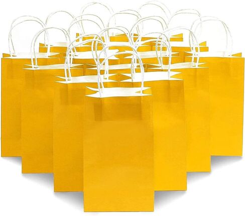 BLUE PANDA 25-Pack Orange Gift Bags with Handles - Medium Size Paper Bags for Birthday, Wedding, Retail (8x3.9x10 In) in Kuwait