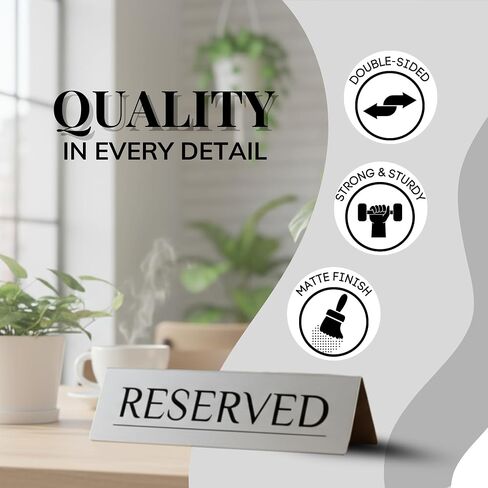 Adaptic Group® 6 علامات الجدول المحجوزة - الفولاذ المقاوم للصدأ | علامات جلوس محفوظة للمطاعم والبارات والفنادق | شاشة حجز الجدول (الفضة ، 6 × 1.6 بوصة) in Kuwait