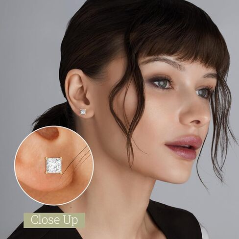 Gilded IGI Certified Lab-Grown Diamond 14KT White Gold and Yellow Gold Stud Earrings for Women| Hypoallergenic Fine Gold Jewelry | 4-Prong Basket, Screw Back Nut | VSI1 Clarity, E-F Color, Round Cut and Princess Cut | 1-2-3 Carat Total Weight in Kuwait