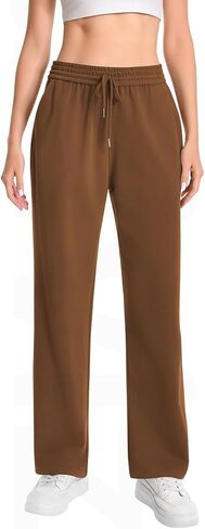 Auriviz Widen Waistband Sweat Pants for Women Exposed Pockets Lounge Sweatpants Straight Leg Pants 29’’ Inseam in Kuwait