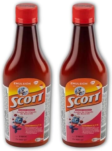 YAHVE - Emulsion de Scott Sabor Cereza (Cherry) (360 ml - 12.17 Fl Oz) Aceite de hígado de bacalao con vitamina A y Calcio, suplemento dietético para niños - in Saudi Arabia