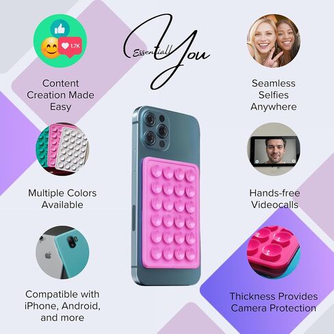 Silicone Suction Cup Phone Mount || 2 Products: 1 Sticky Phone Grip for Back of Phone + 1 Adhesive Wallet for Your Phone - Hands-Free, Durable and Strong Grip Holder for Selfies & Videos in Saudi Arabia