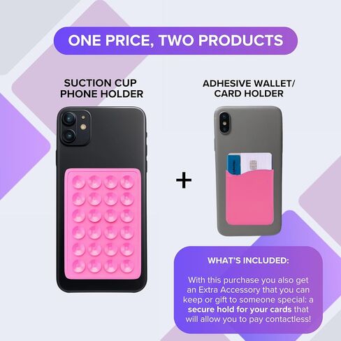 Silicone Suction Cup Phone Mount || 2 Products: 1 Sticky Phone Grip for Back of Phone + 1 Adhesive Wallet for Your Phone - Hands-Free, Durable and Strong Grip Holder for Selfies & Videos in Saudi Arabia