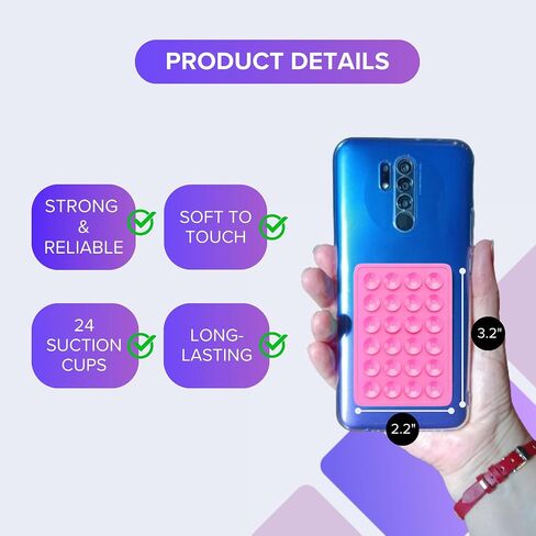 Silicone Suction Cup Phone Mount || 2 Products: 1 Sticky Phone Grip for Back of Phone + 1 Adhesive Wallet for Your Phone - Hands-Free, Durable and Strong Grip Holder for Selfies & Videos in Saudi Arabia
