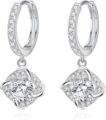 Moissanite Dangle Earring For Women 1ct Round Cut Moissanite 18K White Gold Plated 925 Sterling Silver Flashing Star Earring Jewelry Gift For Her in Saudi Arabia