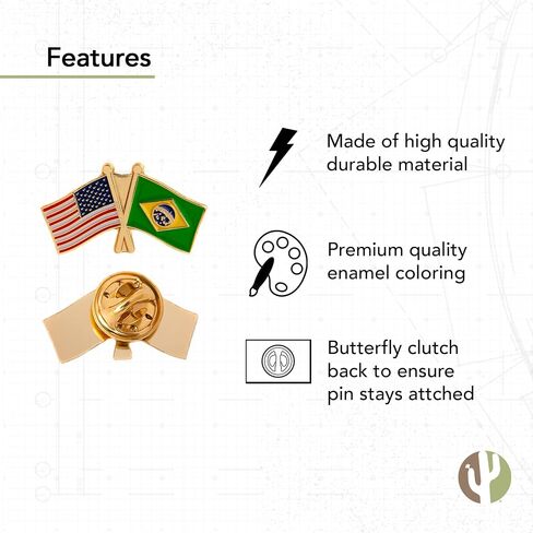 Desert Cactus Brazil Flag Lapel Pin Country Enamel Made of Metal Souvenir Hat Men Women Patriotic Brazilian (Rectangle Pin) in Saudi Arabia