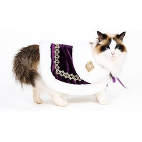 رداء الحيوانات الأليفة من Lovelyshop pet بنمط التتويج الملكي التسلسلي باللون الأبيض من الفرو الصناعي لأزياء الهالوين، زي الملك والملكة الأمير والأميرة - مقاس صغير in Kuwait