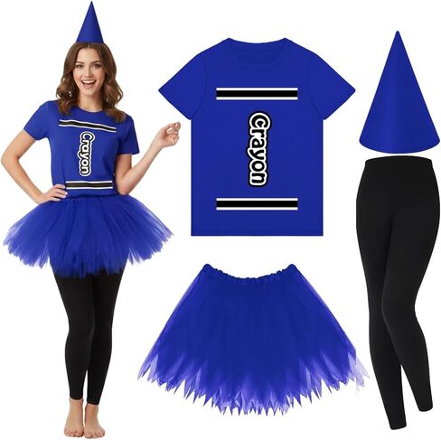 Mepase Crayon Costume Set Crayon T Shirt Tutu Skirt Gnome Cone Hat Leggings for Women Teacher in Saudi Arabia