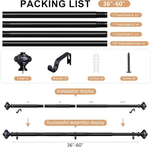 Gold Curtain Rods for Windows 48 to 84 Inch, Decorative Vintage Crystal 1'' Diameter Curtain Rod with Gold Foil Finials, Adjustable Heavy Duty Easy Install Drapery Pole Set for Farmhouse, Bedroom in Kuwait