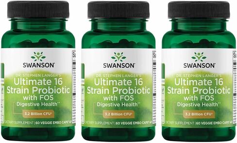 Swanson Dr. Stephen Langer's Formula - Natural Probiotic w/Prebiotic FOS - 16-Strain Supplement Promoting Digestive Support w/ 3.2 Billion CFU per Capsule - (60 Veggie Capsules) 4 Pack in Saudi Arabia