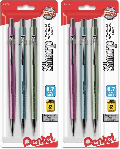Pentel Sharp Mechanical Pencil, (0.7mm), Medium Line, Metallic Barrel, Assorted Colors, Pack of 3 (P207MBP3M1) in Saudi Arabia