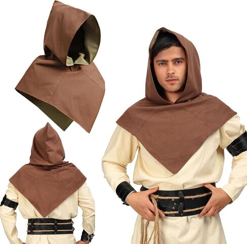 Medieval Cowl Linen Hat Pointed Hem Lined Hooded Cloak Cape for Ren Faire in Kuwait