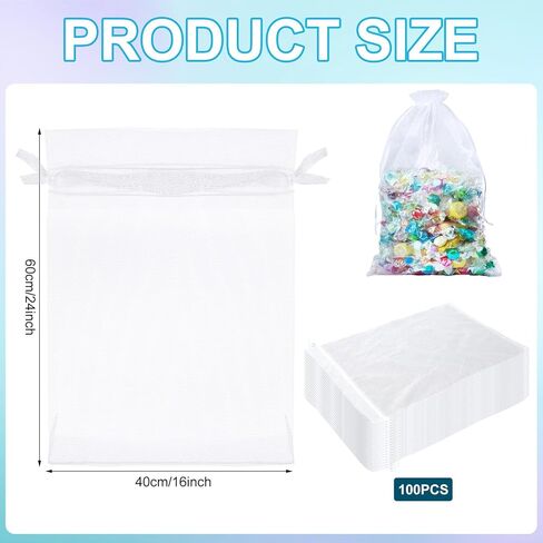 Sweetude 30 Pcs 16 x 24 Inches White Extra Large Drawstring Organza Bags Mesh Gift Drawstring Pouches Mesh Gift Bags Jewelry Pouches for Party Wedding Favor Candy Bottle Sample in Kuwait