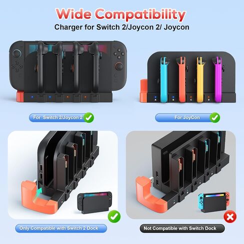 [Switch 2/1 متوافق] شاحن وحدة تحكم ، 8 في 1 Dock الشحن السريع لـ Nintendo Switch 2 ، محطة شاحن مغناطيسي مزدوج التوجيه اللاسلكي ، مؤشر LED ، NS 2 شحنة. in Kuwait