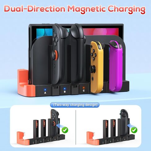 [Switch 2/1 متوافق] شاحن وحدة تحكم ، 8 في 1 Dock الشحن السريع لـ Nintendo Switch 2 ، محطة شاحن مغناطيسي مزدوج التوجيه اللاسلكي ، مؤشر LED ، NS 2 شحنة. in Kuwait