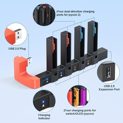 [Switch 2/1 متوافق] شاحن وحدة تحكم ، 8 في 1 Dock الشحن السريع لـ Nintendo Switch 2 ، محطة شاحن مغناطيسي مزدوج التوجيه اللاسلكي ، مؤشر LED ، NS 2 شحنة. in Kuwait