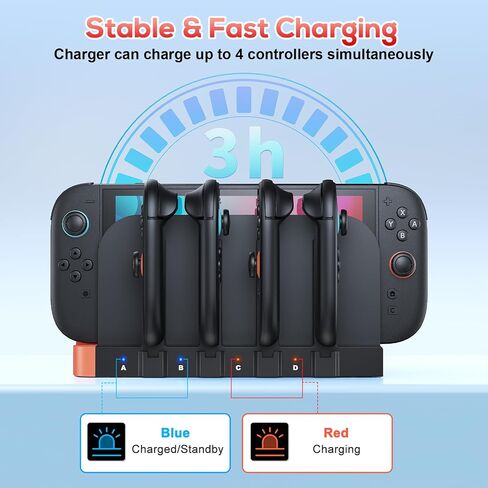 [Switch 2/1 متوافق] شاحن وحدة تحكم ، 8 في 1 Dock الشحن السريع لـ Nintendo Switch 2 ، محطة شاحن مغناطيسي مزدوج التوجيه اللاسلكي ، مؤشر LED ، NS 2 شحنة. in Kuwait