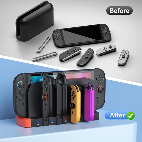 [Switch 2/1 متوافق] شاحن وحدة تحكم ، 8 في 1 Dock الشحن السريع لـ Nintendo Switch 2 ، محطة شاحن مغناطيسي مزدوج التوجيه اللاسلكي ، مؤشر LED ، NS 2 شحنة. in Kuwait
