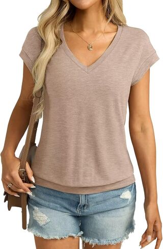 Womens v cap cap sleeve t ercts banded bottom top lourd fit fit shores tee tee summer summer tops 2025 in Saudi Arabia