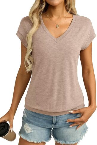 Womens v cap cap sleeve t ercts banded bottom top lourd fit fit shores tee tee summer summer tops 2025 in Saudi Arabia